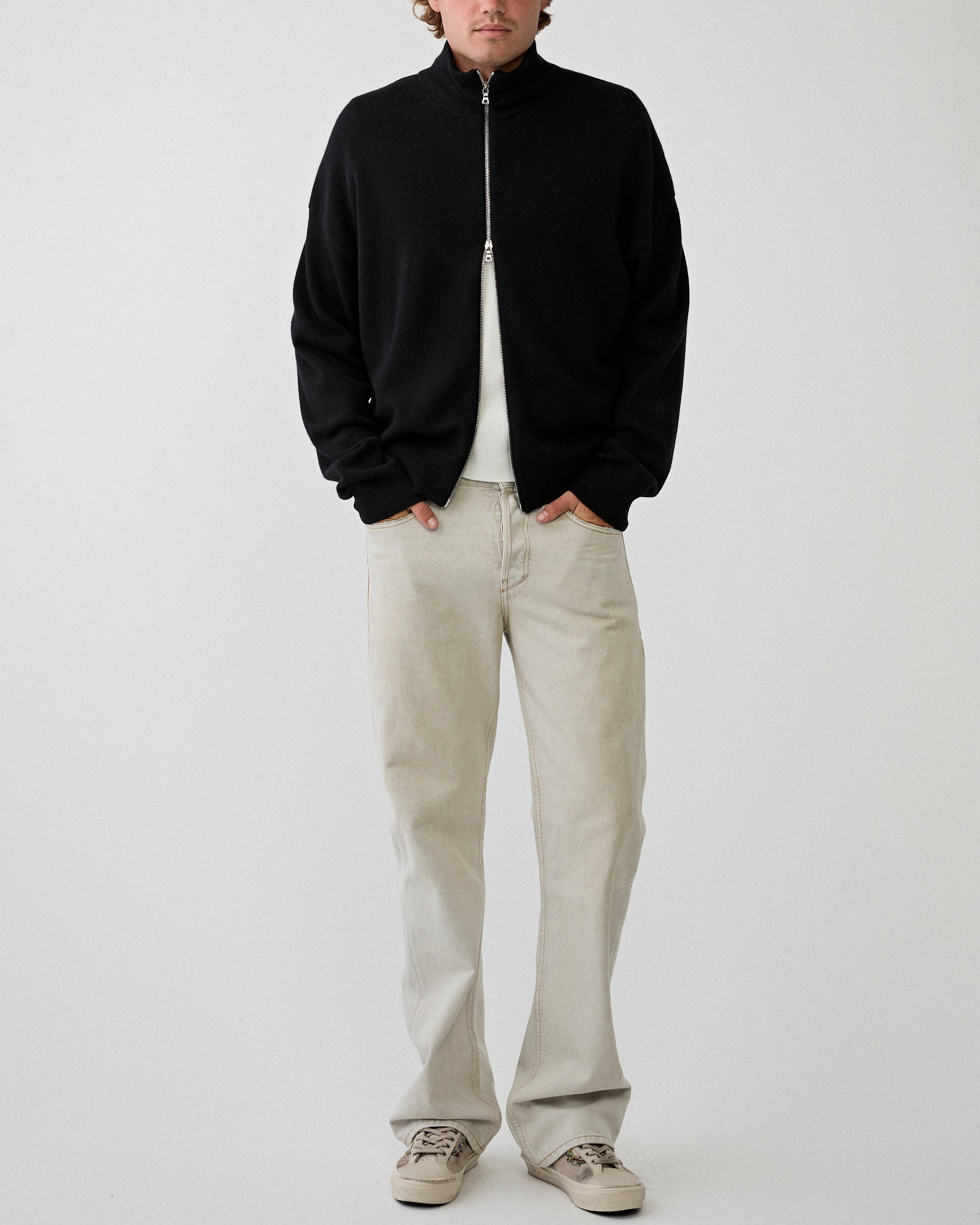 Yacaia Y-0020 Full Zip Merino/Cashmere Sweater Black Knitwear Men