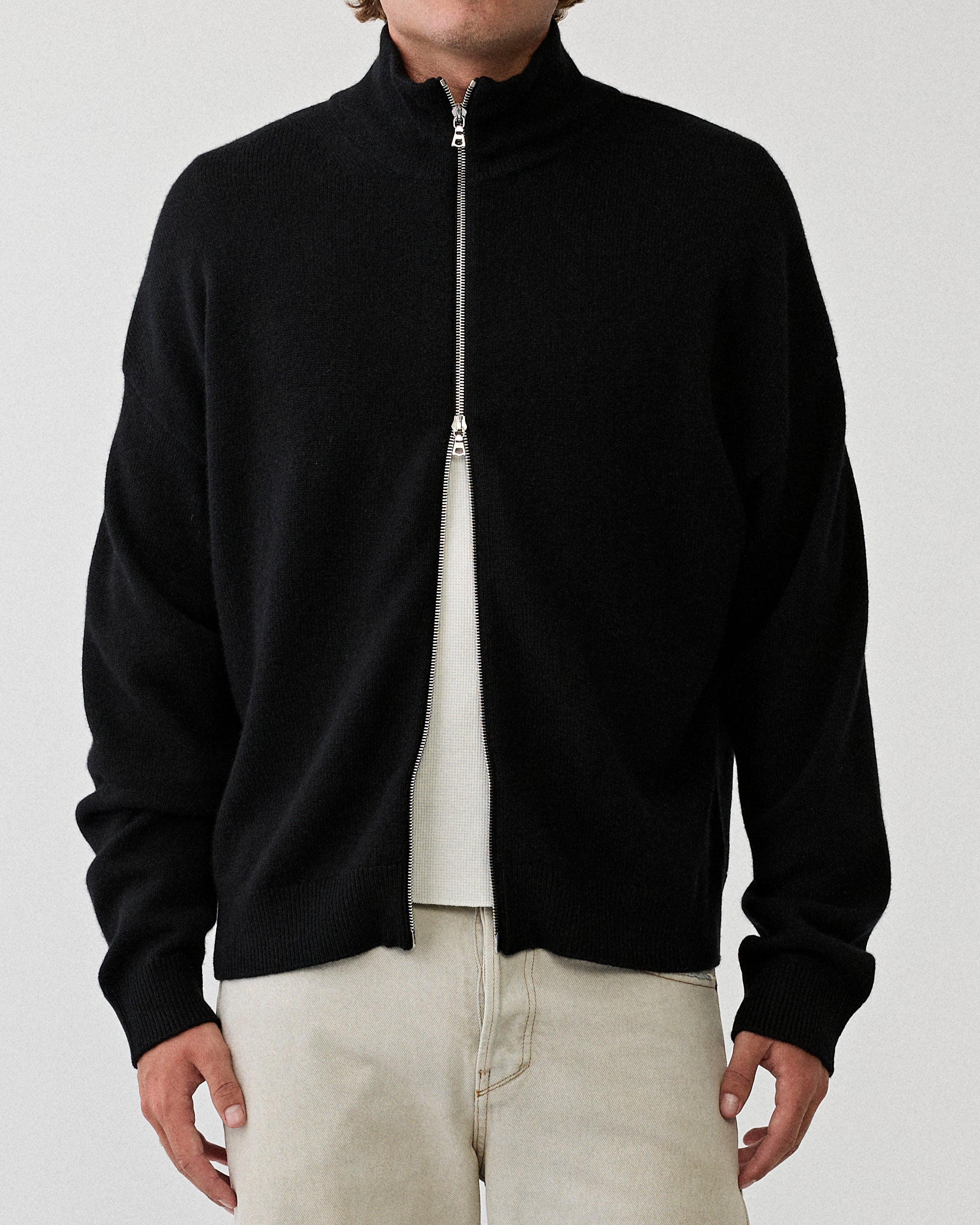 Yacaia Y-0020 Full Zip Merino/Cashmere Sweater Black Knitwear Men
