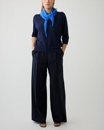 6397 Elbow V-Neck Navy Sweater Women