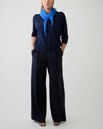 6397 Elbow V-Neck Navy Sweater Women