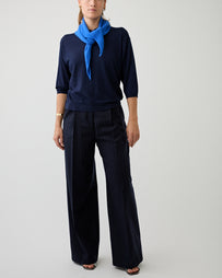 6397 Elbow V-Neck Navy Sweater Women