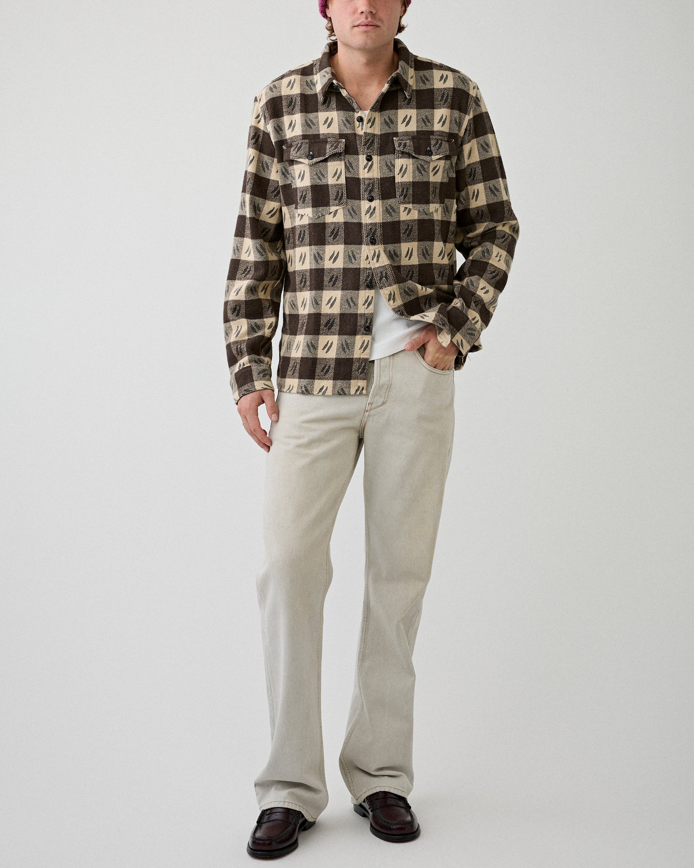 RRL Woven Sport Shirt Brown/Cream Shirt L/S Men