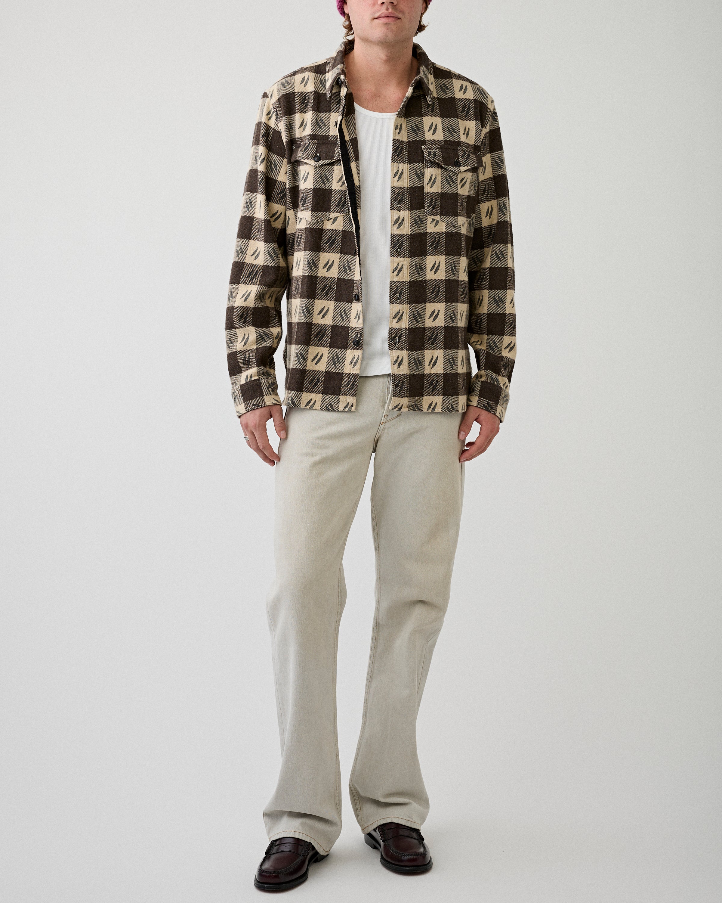 RRL Woven Sport Shirt Brown/Cream Shirt L/S Men