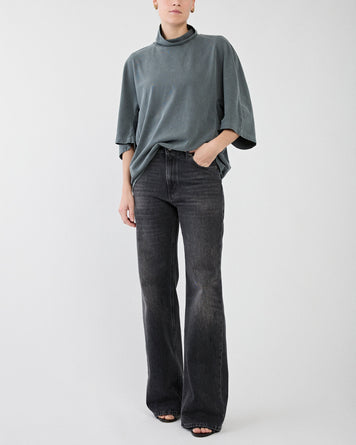 Haikure Korea Authentic Black Wash Cut Denim Women