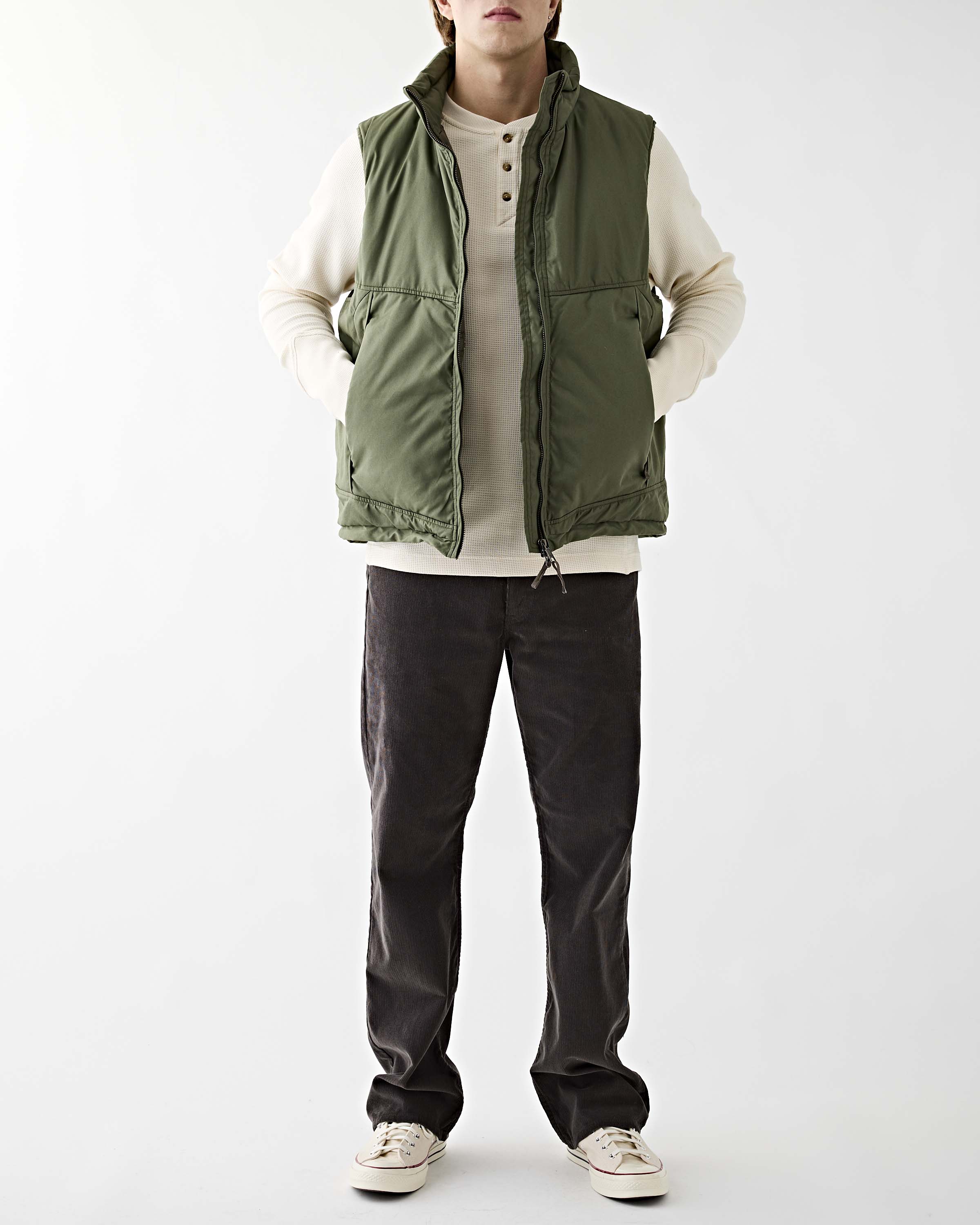 OrSlow Cotton x Nylon Padded Vest Army Green JKT Short Men