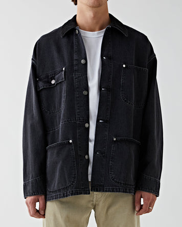 OrSlow Loose Fit Coverall Black Denim Stone JKT Short Unisex