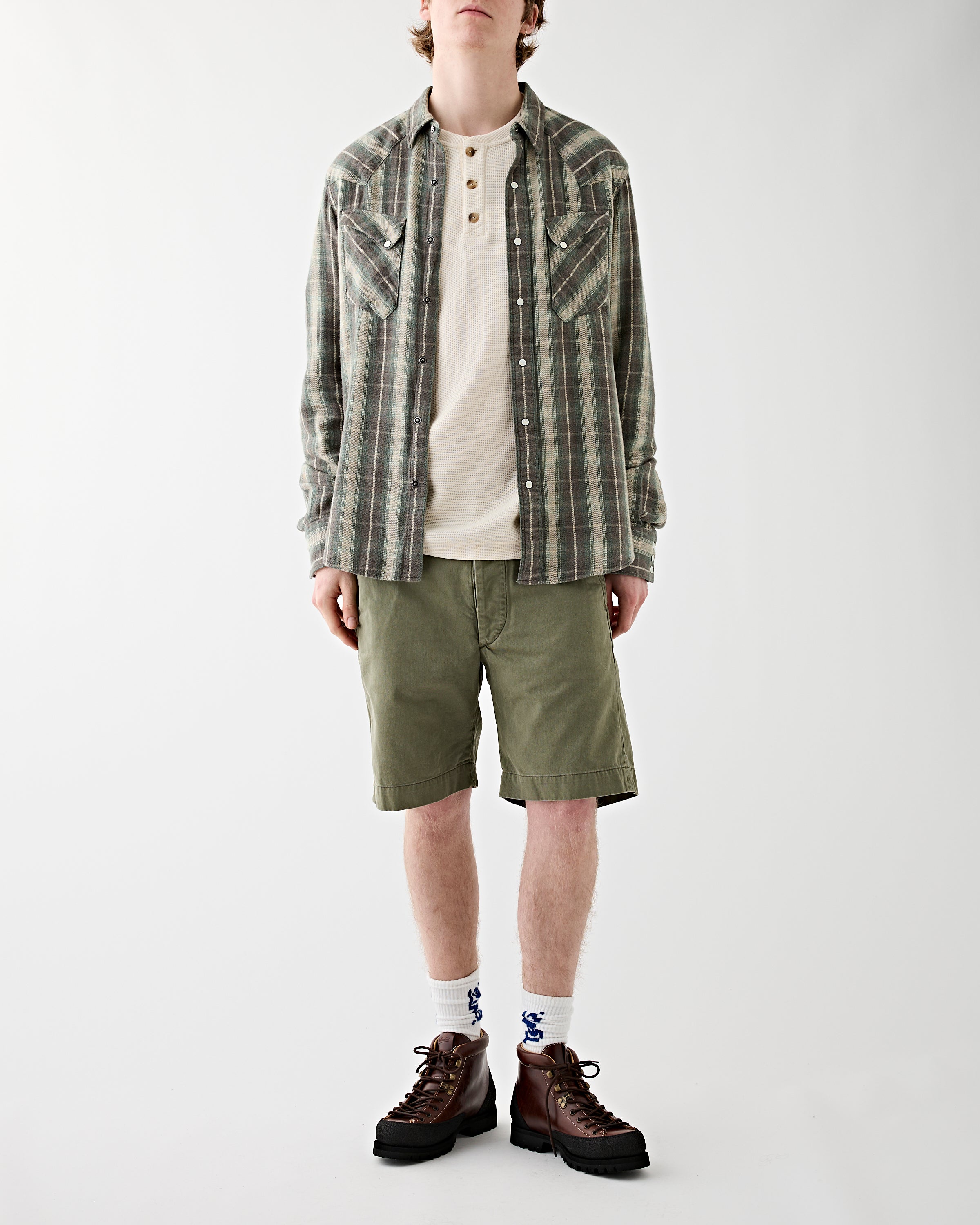 RRL 1943 Herringbone Twill Field Short Olive Shorts Men