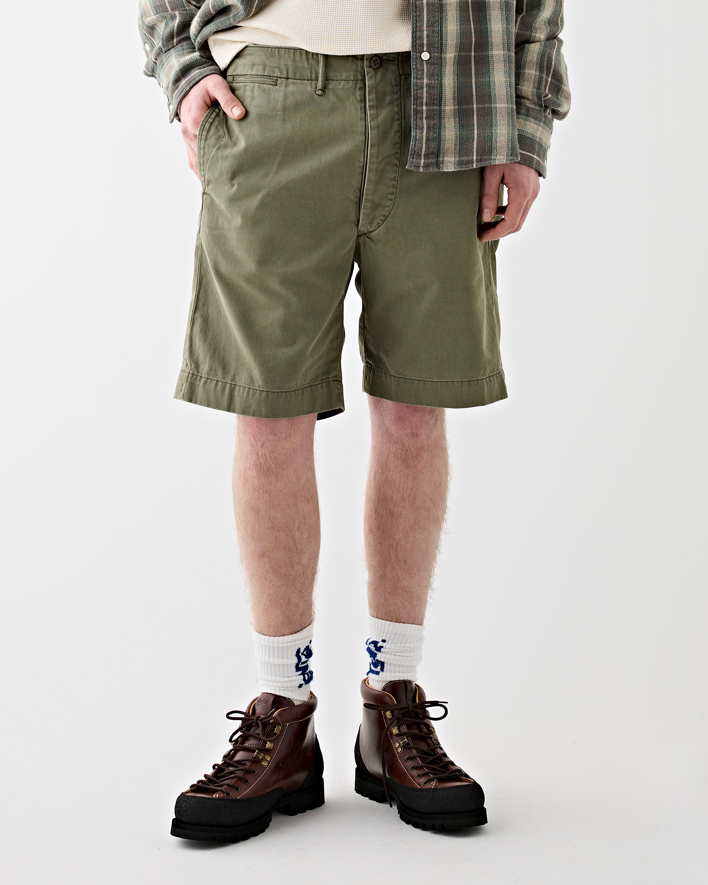 RRL 1943 Herringbone Twill Field Short Olive Shorts Men