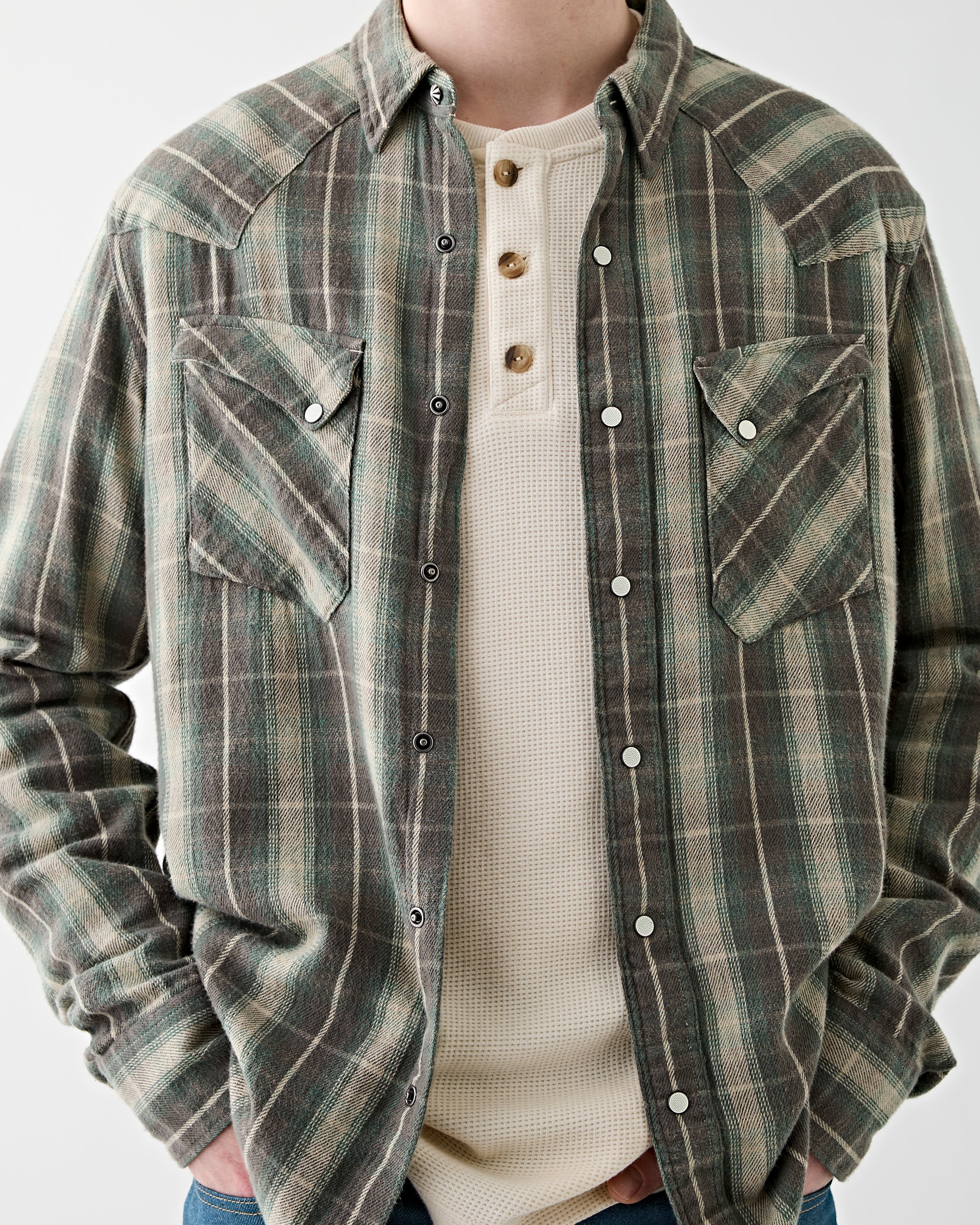 RRL Allen Western Sport Shirt Green/Grey Shirts L/S Men