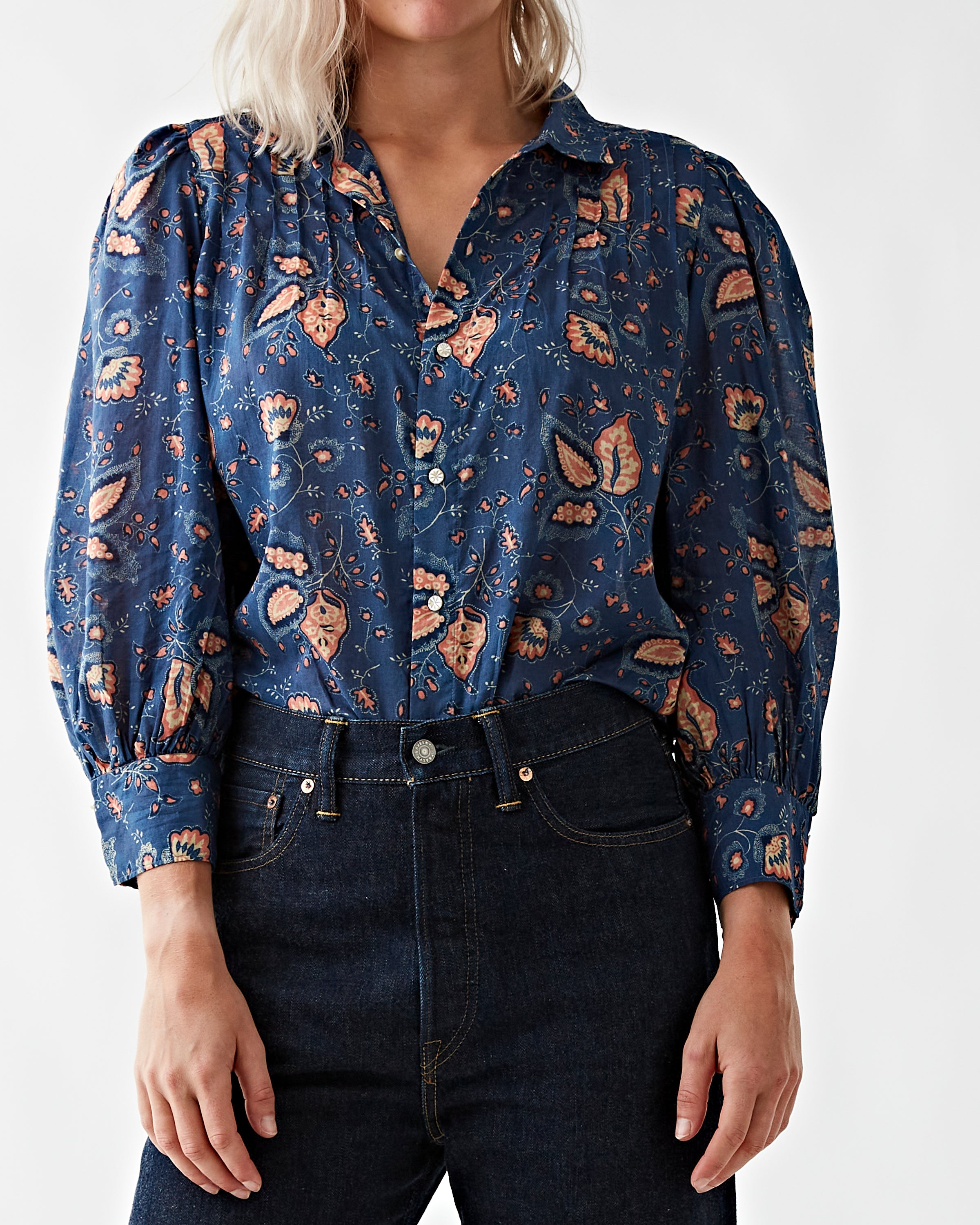 Long Sleeve Blouse Faded Blue/Rose