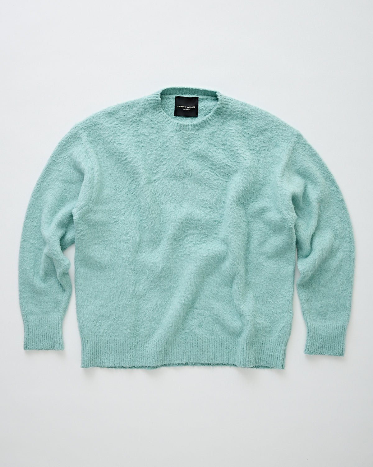 Roberto Collina Girocollo ML Over Garzato Pressato Aqua Knitwear Men