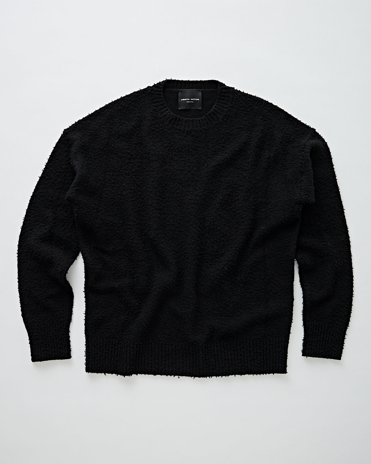 Roberto Collina Girocollo ML Effetto Casentino Black Knitwear Men