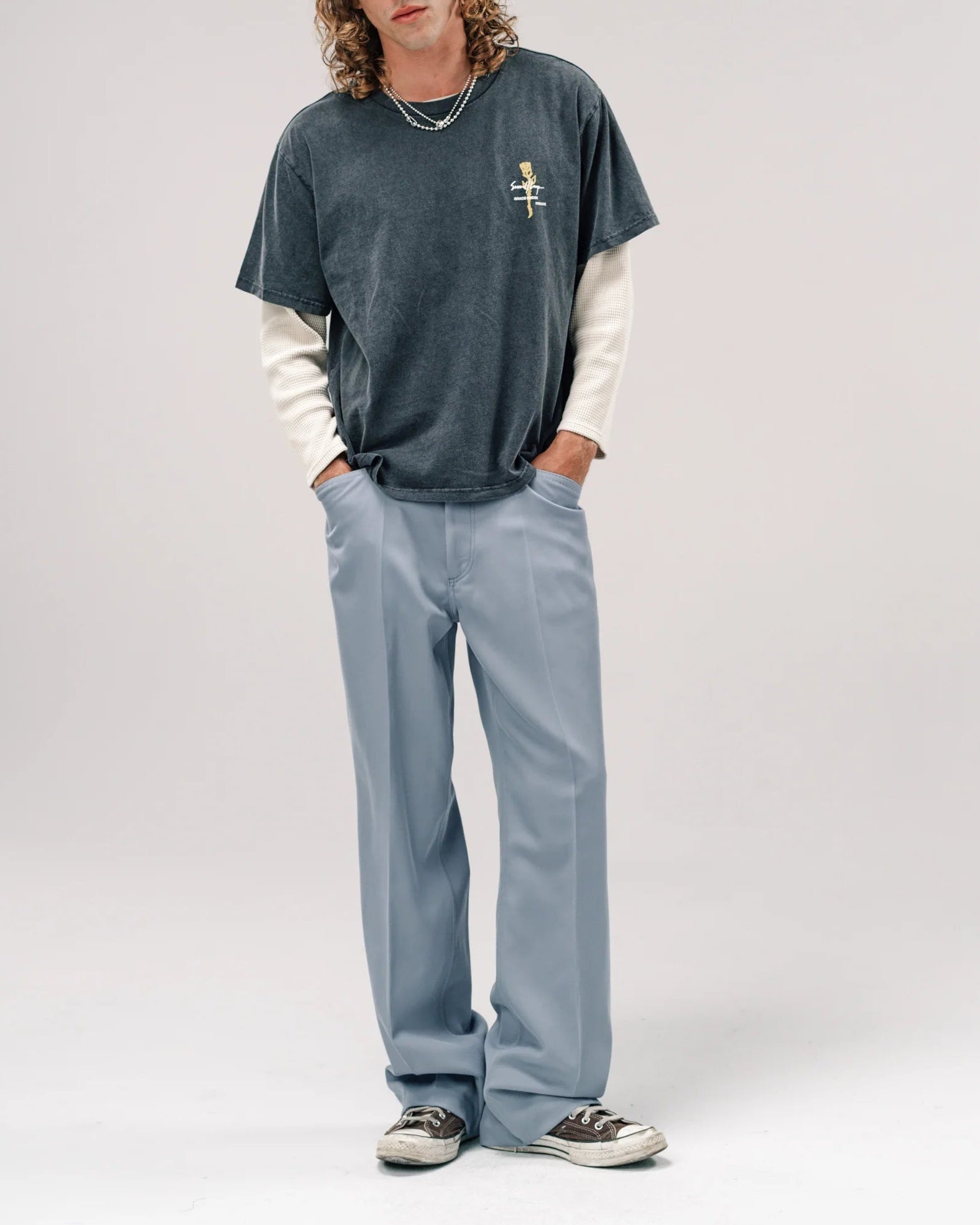 SECOND/LAYER Baby Baggy Tee Rose Black T-Shirt S/S Men