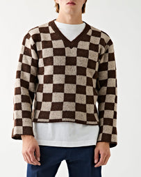 SECOND/LAYER Nino V Neck Sweater Mohair Argyle Sweater Men