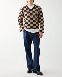 SECOND/LAYER Nino V Neck Sweater Mohair Argyle Sweater Men