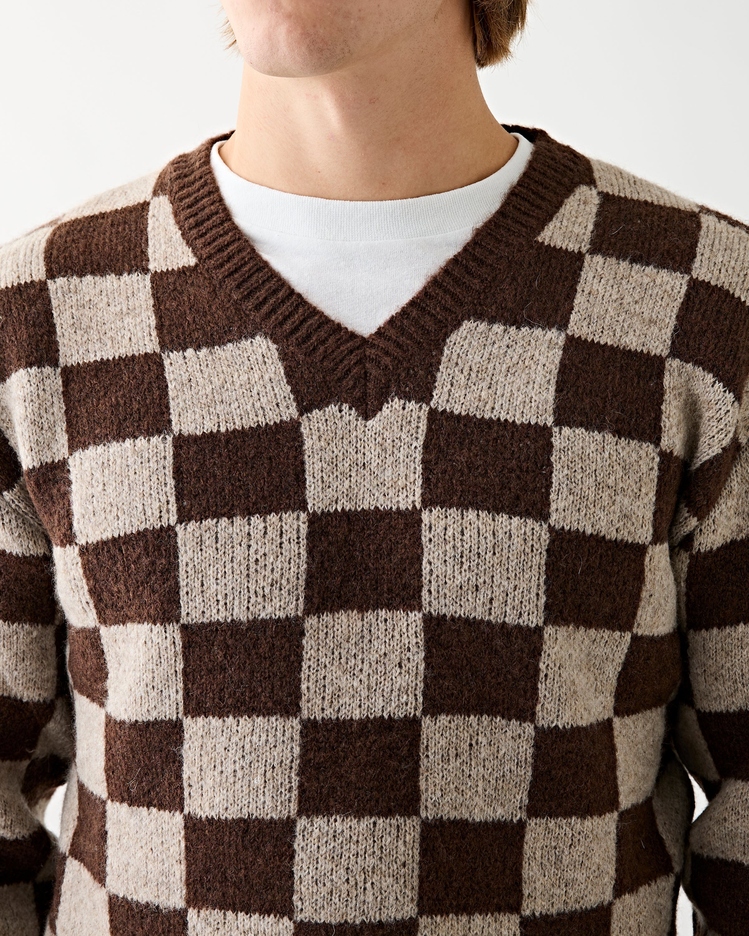 SECOND/LAYER Nino V Neck Sweater Mohair Argyle Sweater Men