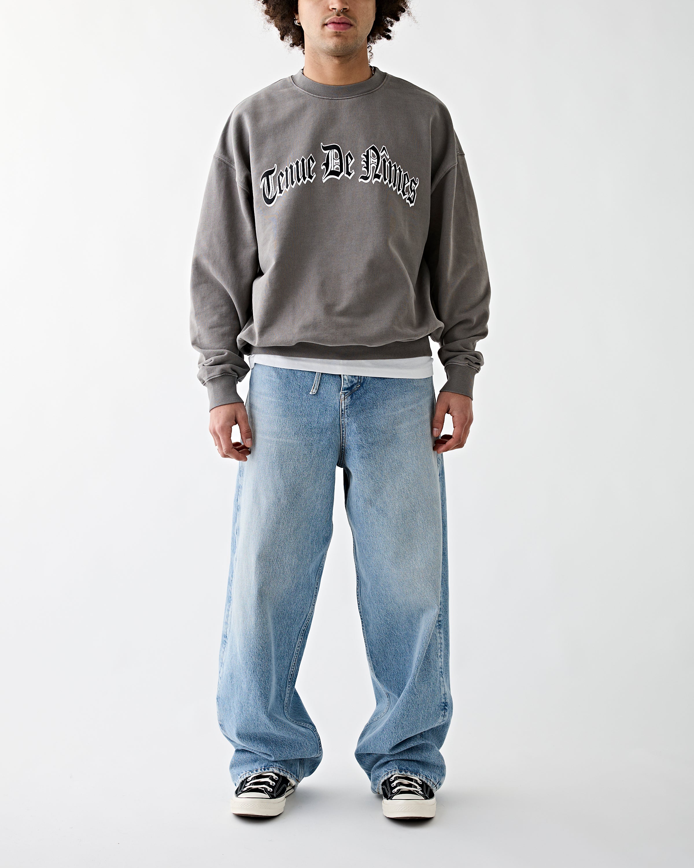 Tenue de Nîmes Glenn Oversized Crewneck Pigment Dye Grey Sweater Men