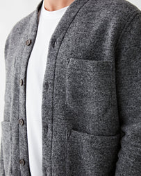 Universal Works Cardigan Wool Fleece Grey Marl Knitwear Men