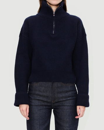 A.P.C. Pull Col Camoinneur À Côtes Larges Dark Navy Knitwear Women