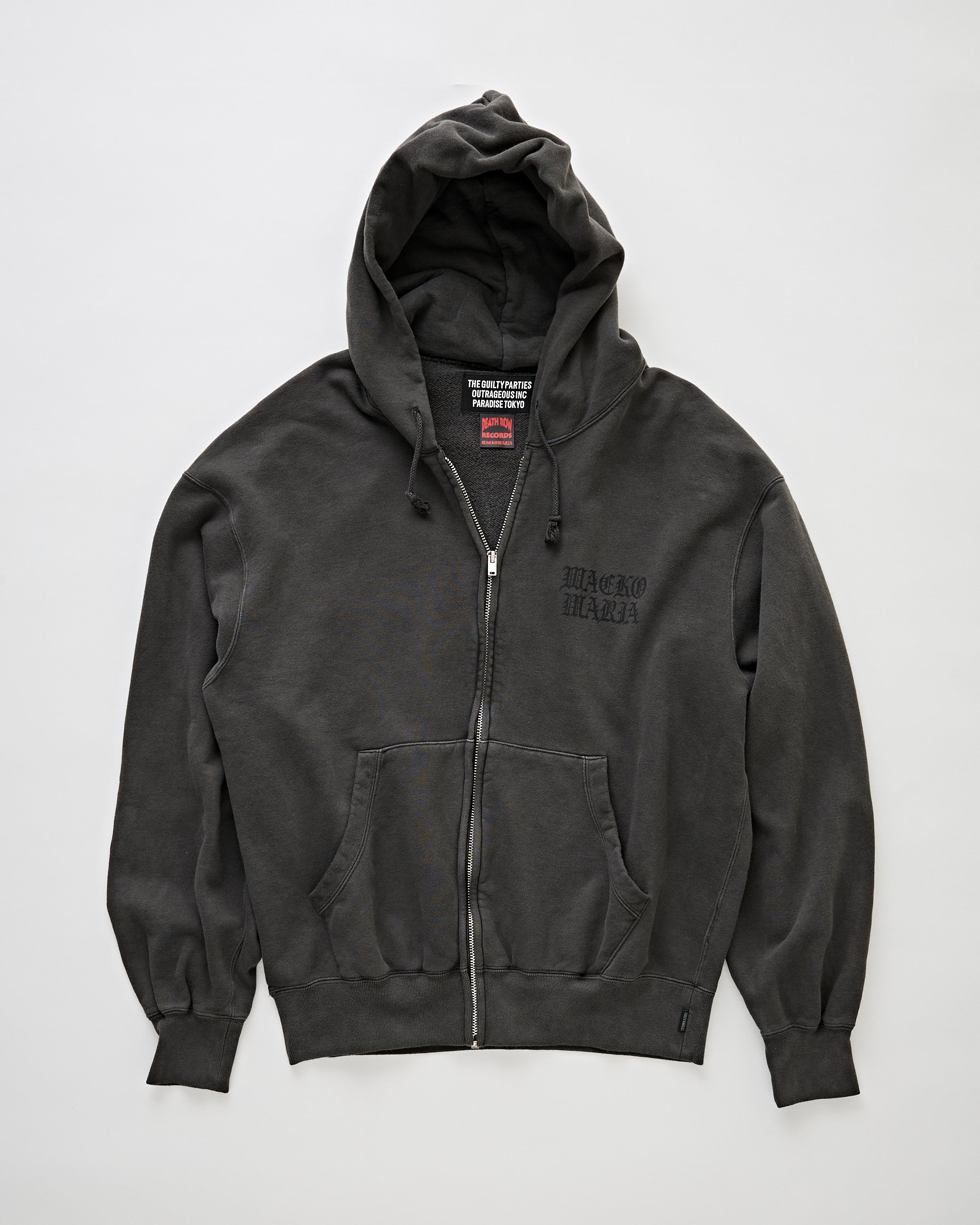 Wacko Maria Death Row Records / Washed Middle Weight Full Zip Hooded Sweat Shirt Grey Sweater Men