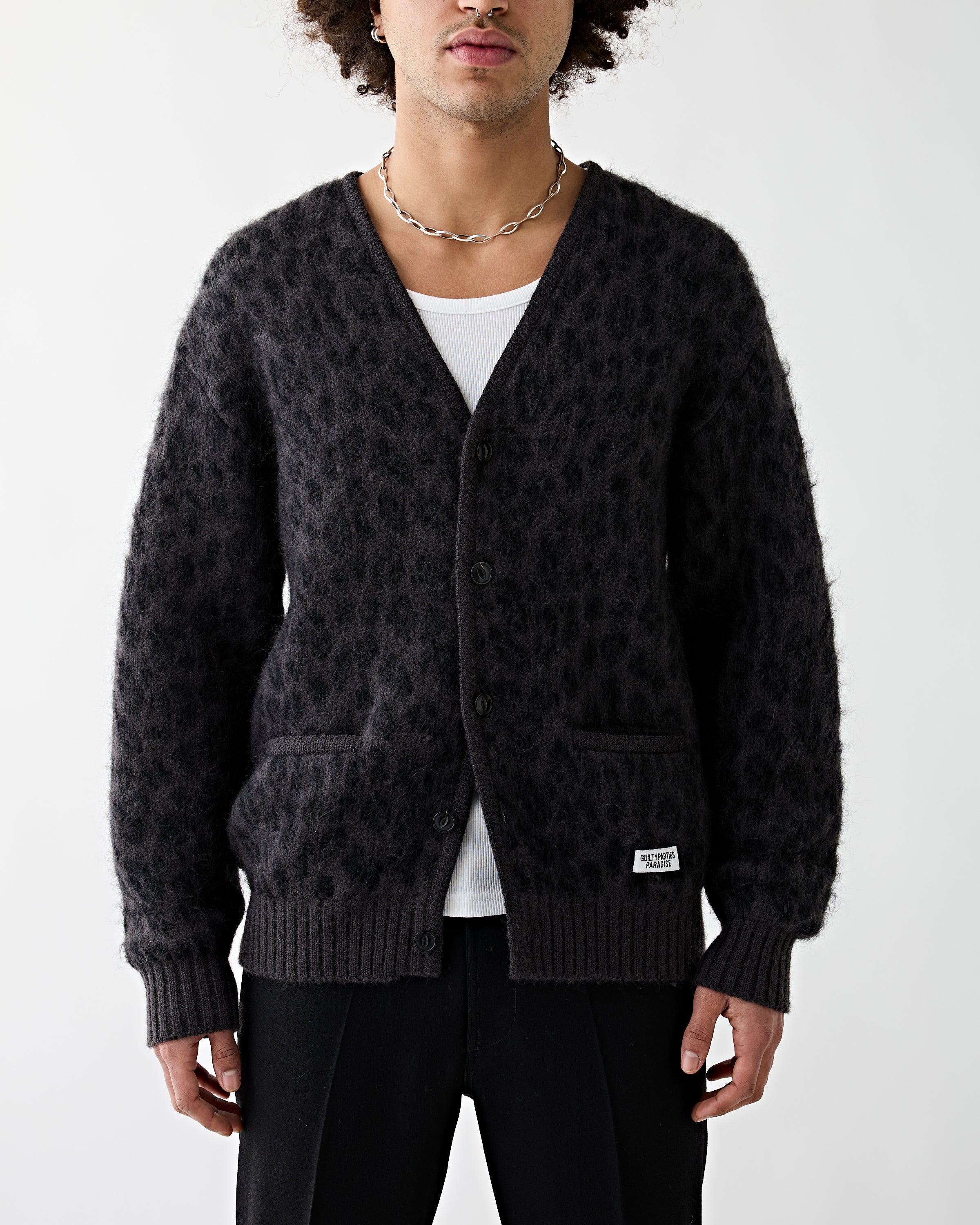 Wacko Maria Leopard Mohair Cardigan Charcoal Knitwear Men