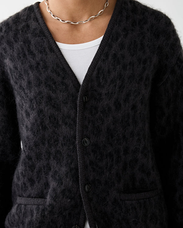 Wacko Maria – Leopard Mohair Cardigan Charcoal – Tenue de Nîmes
