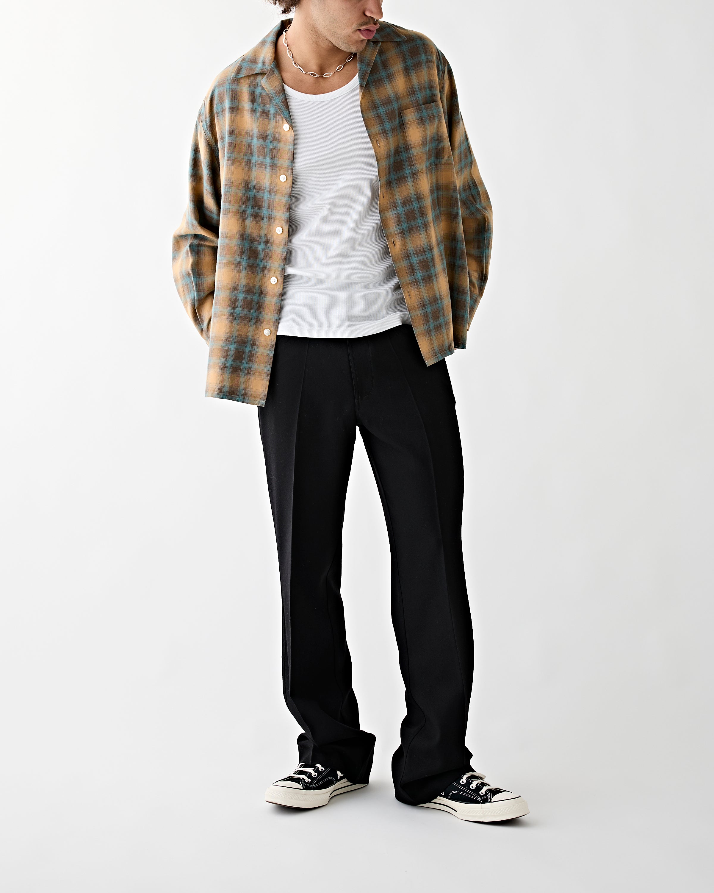 Wacko Maria Ombre Check Open Collar Shirt Brown Shirt L/S Men