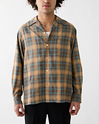 Wacko Maria Ombre Check Open Collar Shirt Brown Shirt L/S Men