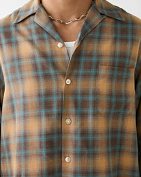 Wacko Maria Ombre Check Open Collar Shirt Brown Shirt L/S Men