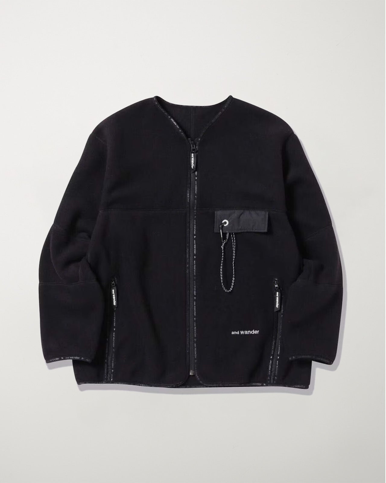 and wander Wool Fleece Cardigan Black JKT Short Men