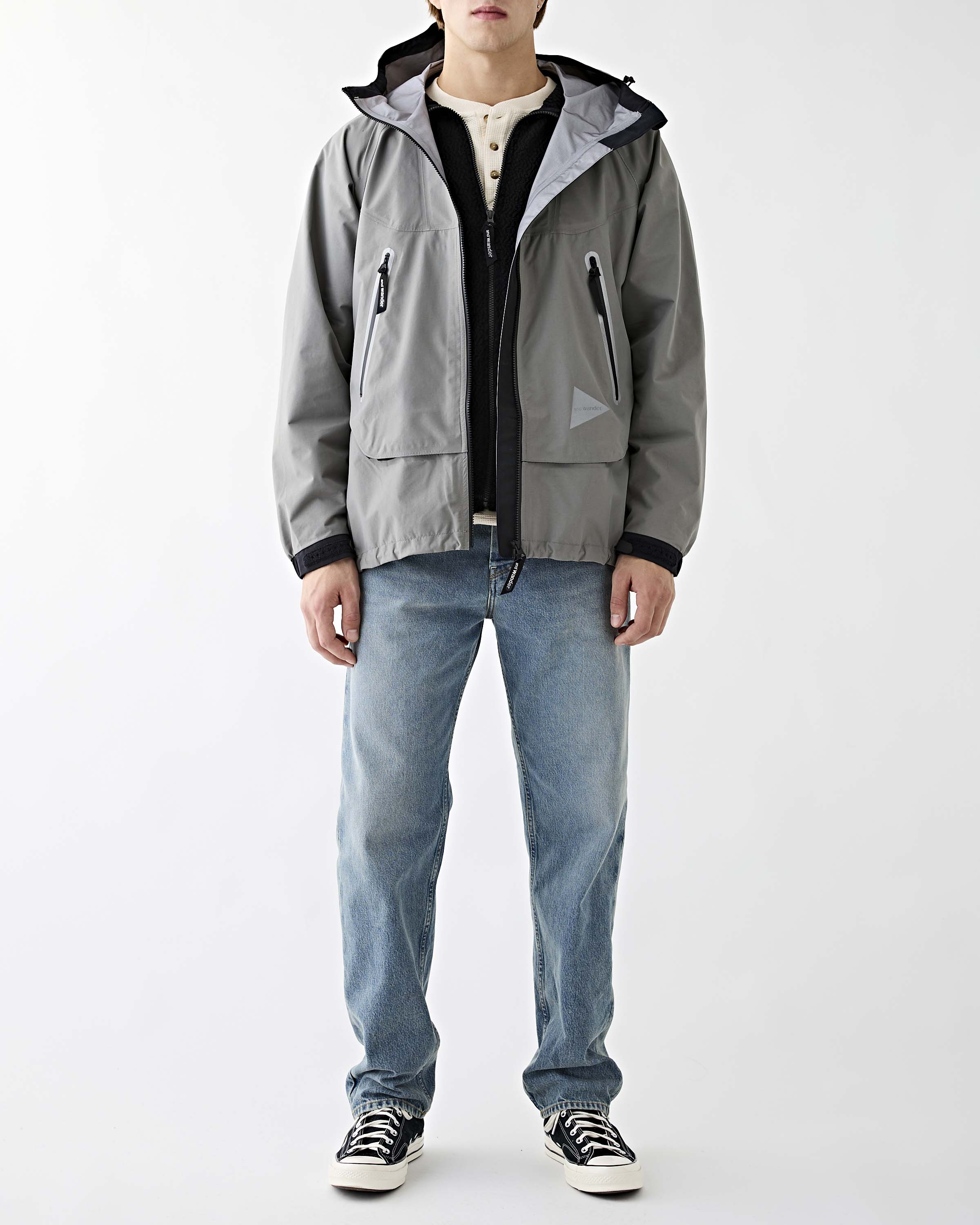 and wander Loose Fitting Rain Jacket Grey JKT Long Men