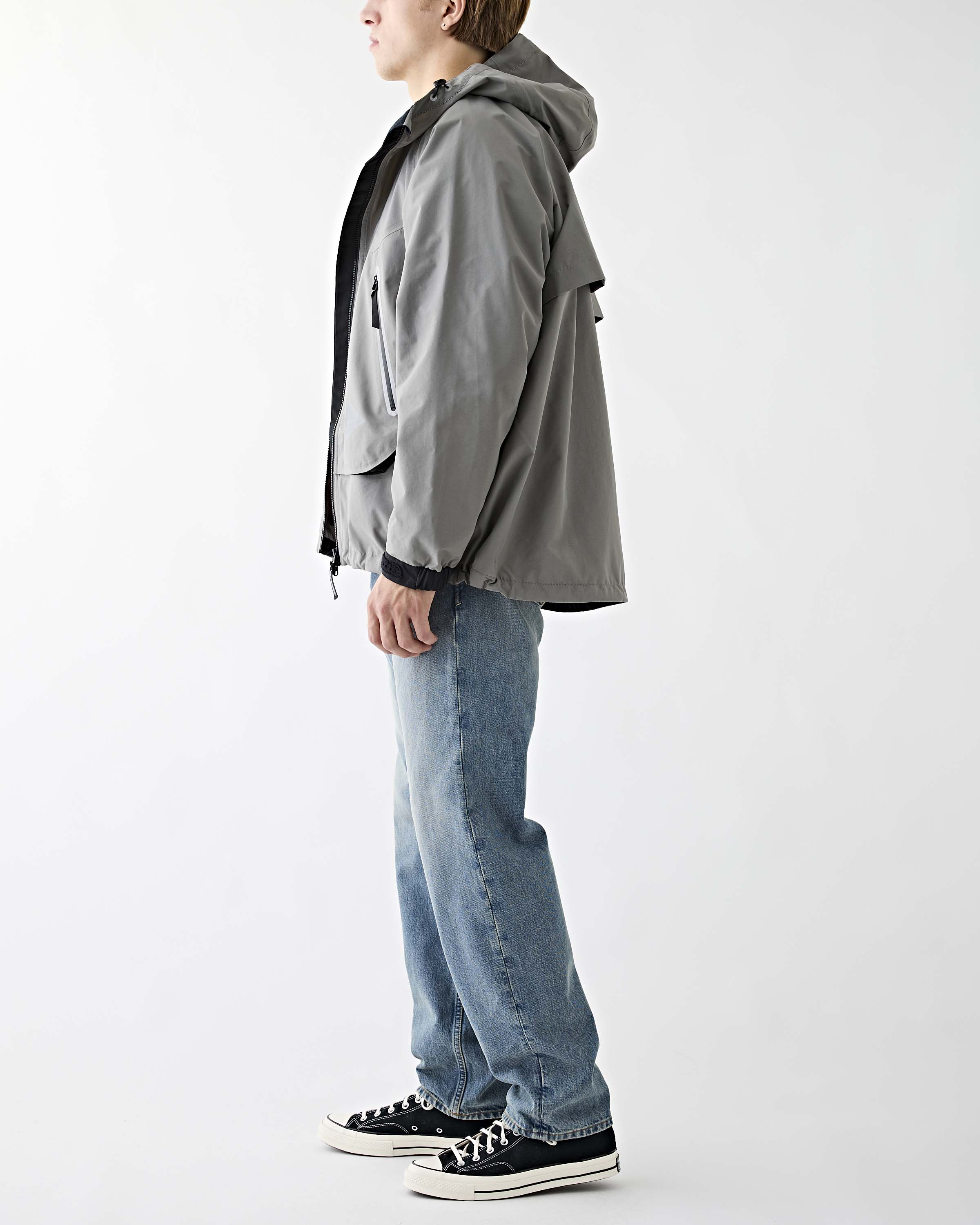 and wander Loose Fitting Rain Jacket Grey JKT Long Men