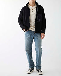 and wander Re Wool JQ Stand Zip JKT Short Men