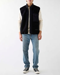 and wander Wool Boa Vest Black JKT Short Men