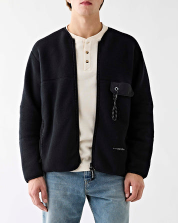 and wander Wool Fleece Cardigan Black JKT Short Men