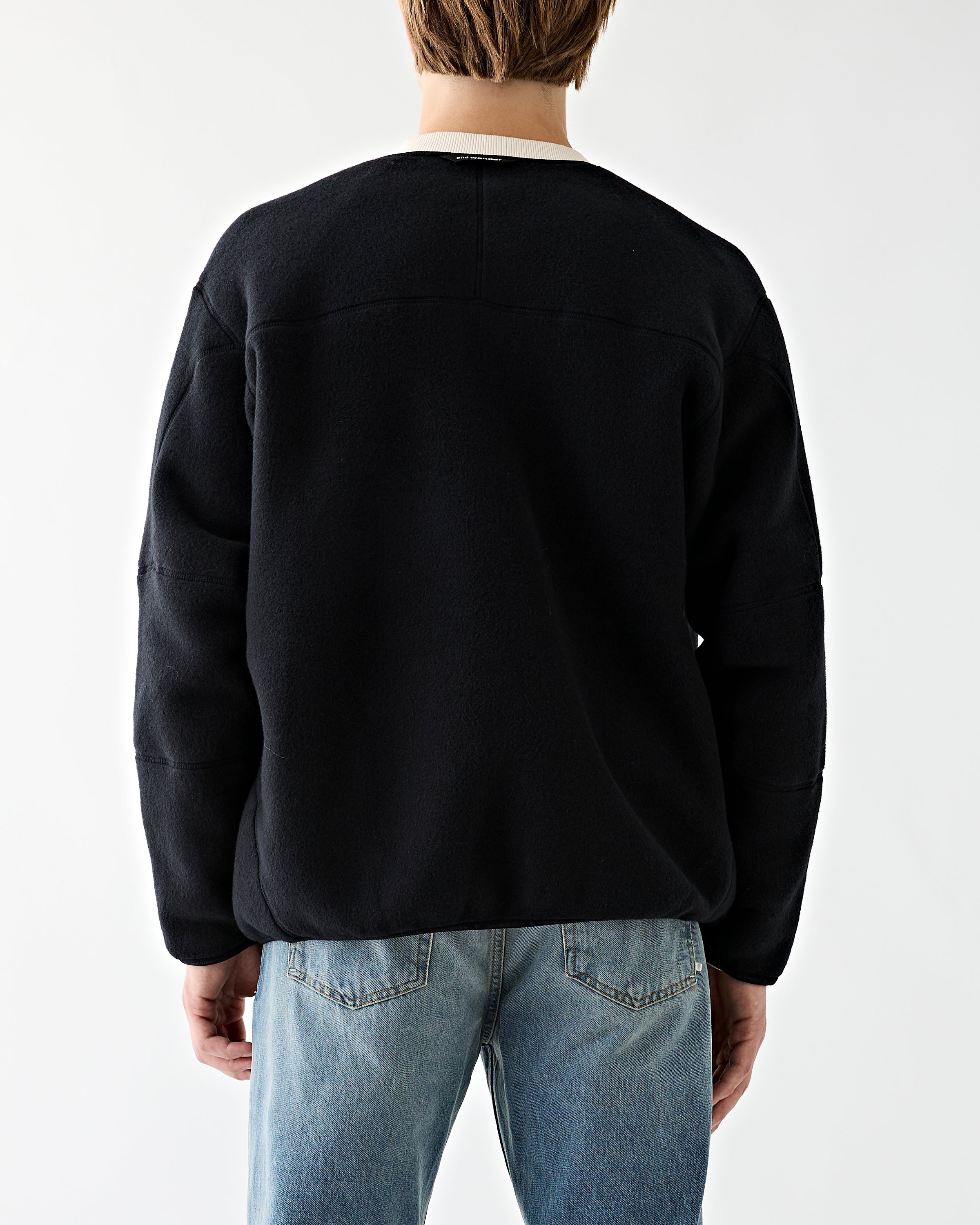 and wander Wool Fleece Cardigan Black JKT Short Men