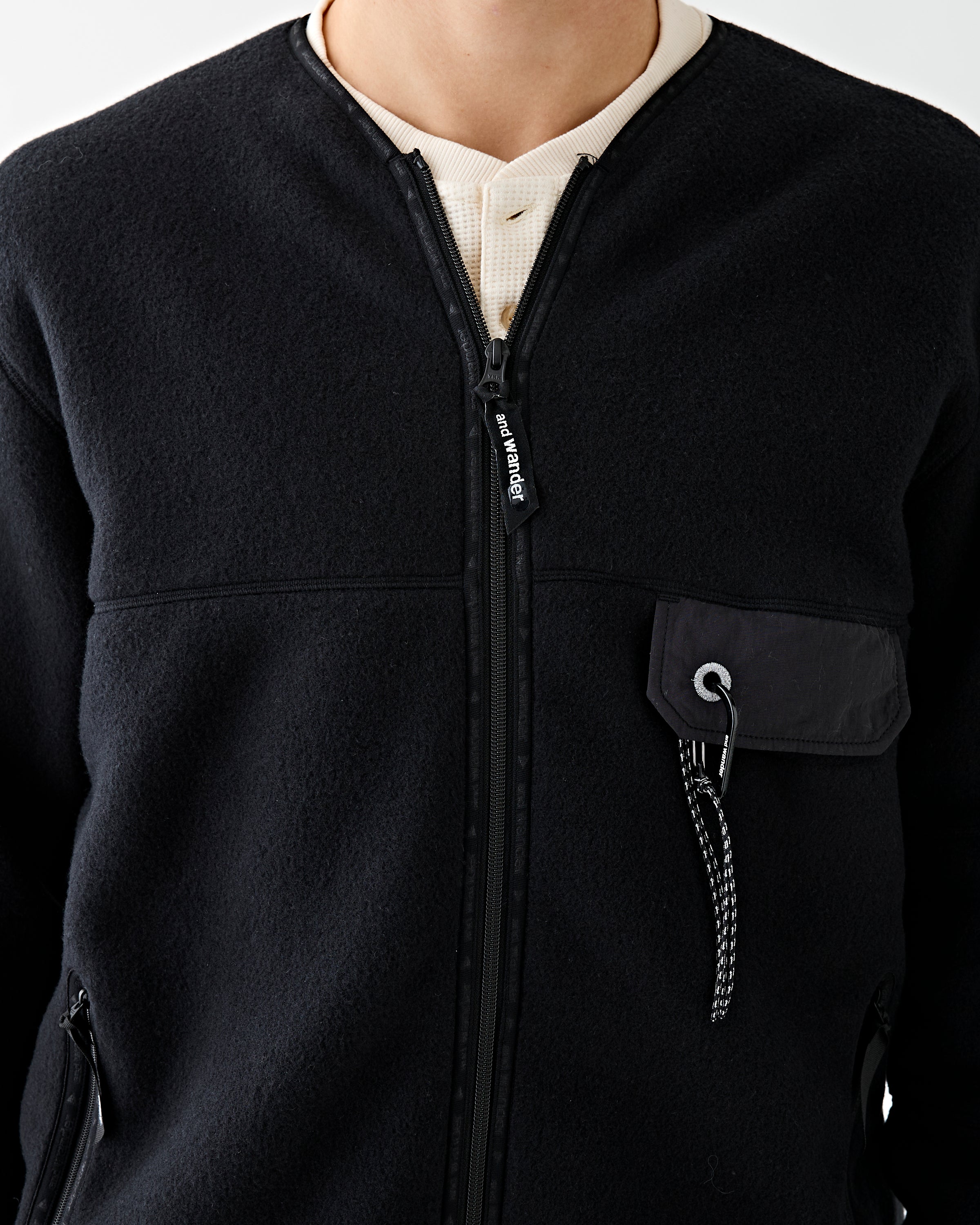 and wander Wool Fleece Cardigan Black JKT Short Men