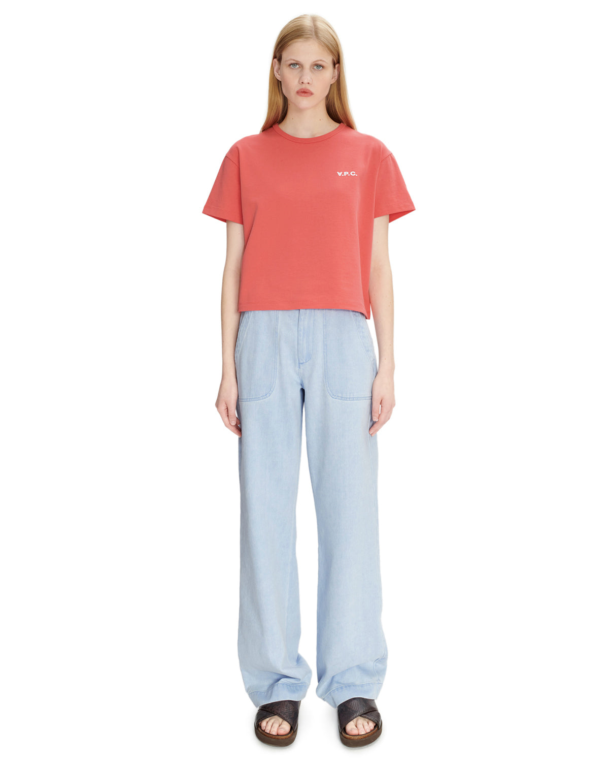 A.P.C. T-Shirt Boxy Petit VPC Framboise/Blanc T-shirt S/S Women