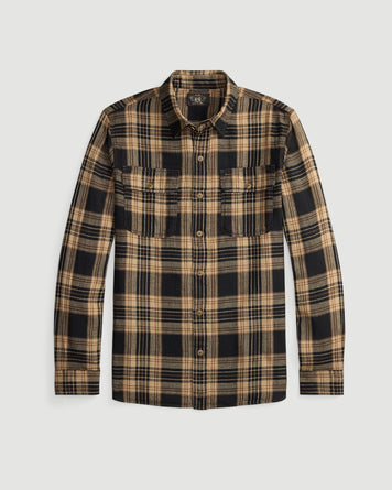 RRL Greyson WS Long Sleeve Sport Shirt Black/Brown T-shirt L/S Men