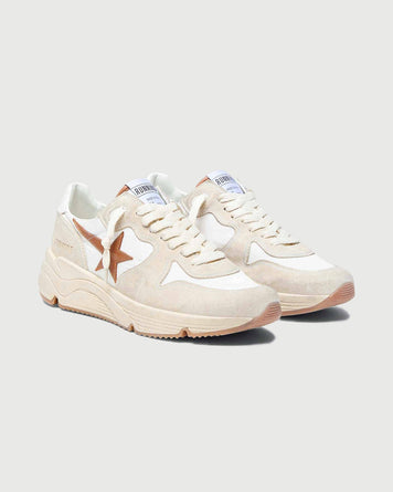 Golden Goose Running Sole Nylon Suede Upper White and Brown Star Shoes Sneaker Women