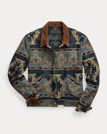 RRL Valero Trucker Jacket Indigo/Yellow/Tan Multi JKT Short Men