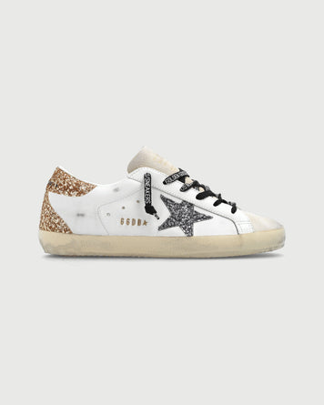 Golden Goose W's Super-star Nappa Upper White & Glitter Star and Heel Shoes Sneakers Women