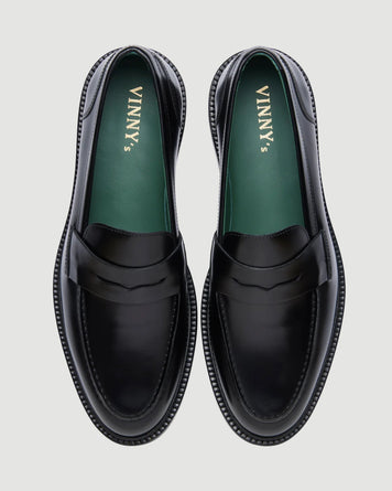 VINNY's Townee Penny Loafer Black Polido Leather Shoes Leather Unisex