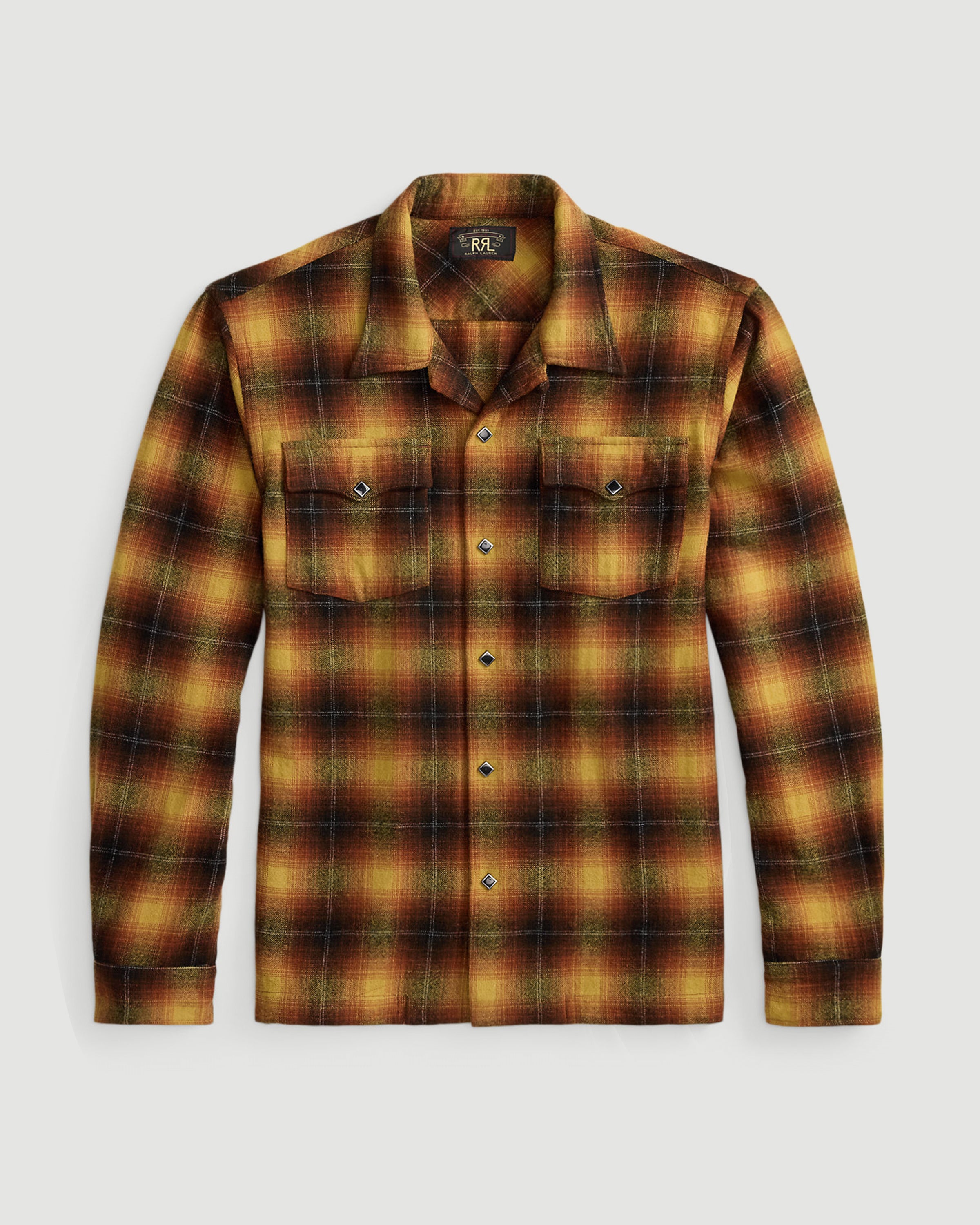 RRL Jesse Camp Long Sleeve Sport Shirt Orange/Yellow Shirt L/S Men