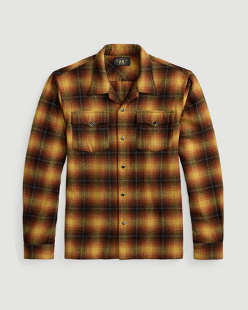 RRL Jesse Camp Long Sleeve Sport Shirt Orange/Yellow Shirt L/S Men
