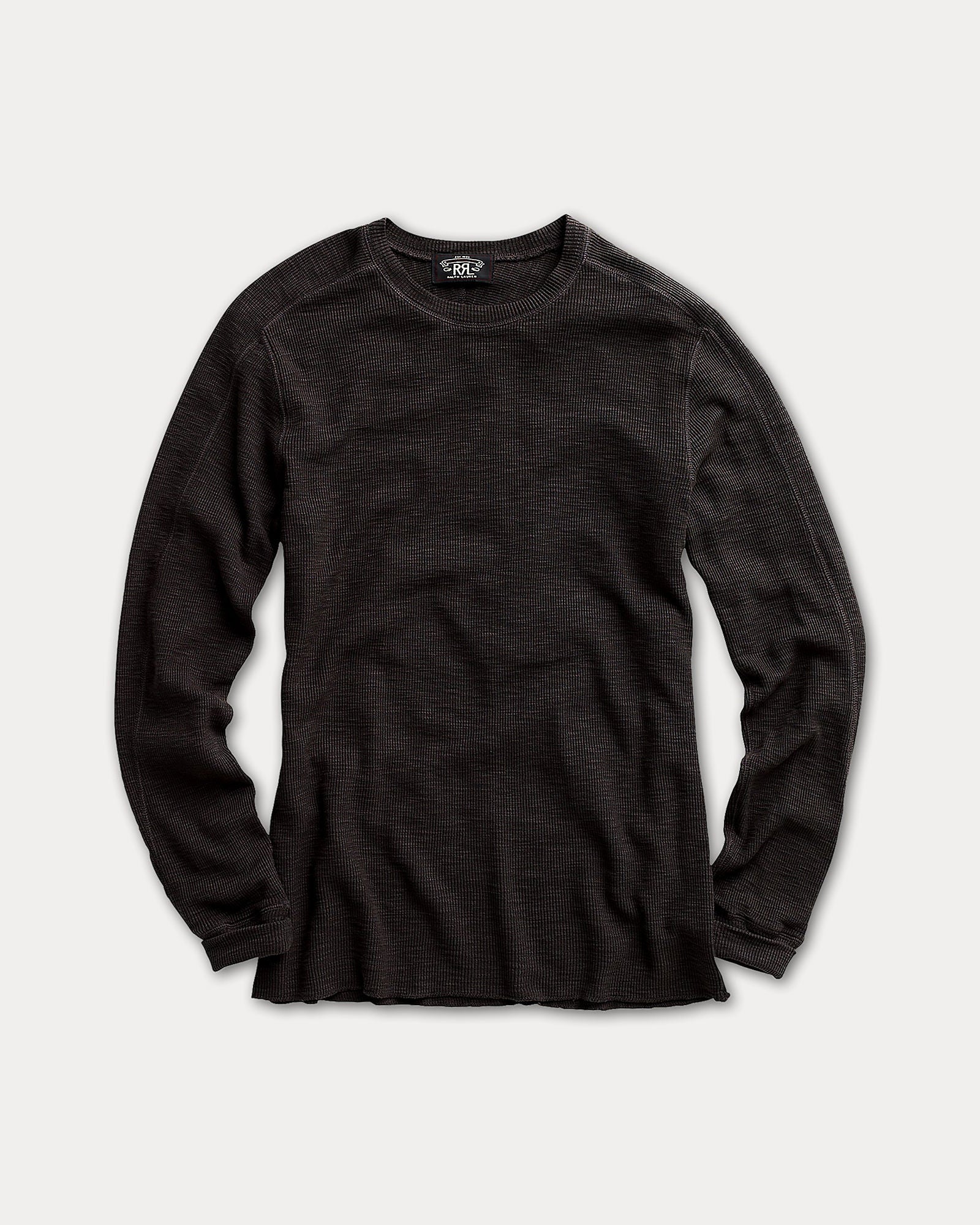 RRL Waffle Knit Crewneck Faded Black Knitwear Men