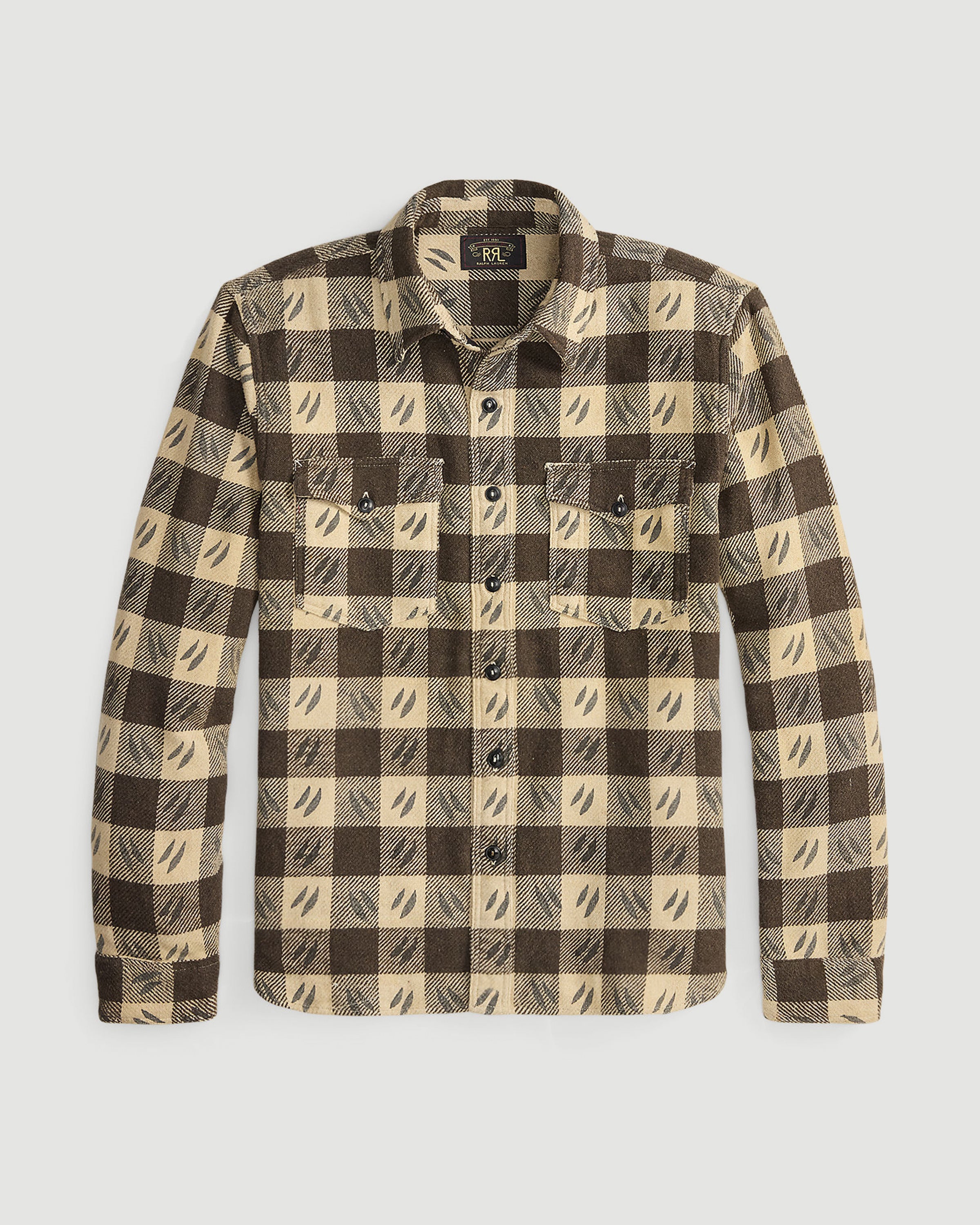 RRL Woven Sport Shirt Brown/Cream Shirt L/S Men