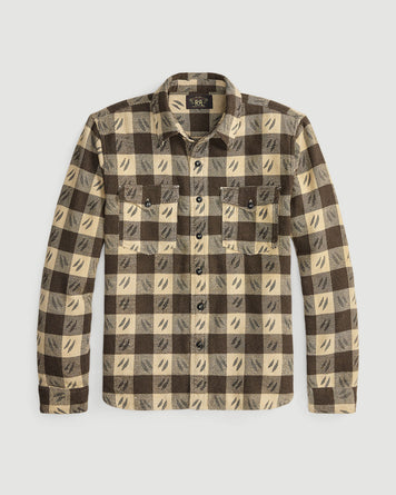 RRL Woven Sport Shirt Brown/Cream Shirt L/S Men
