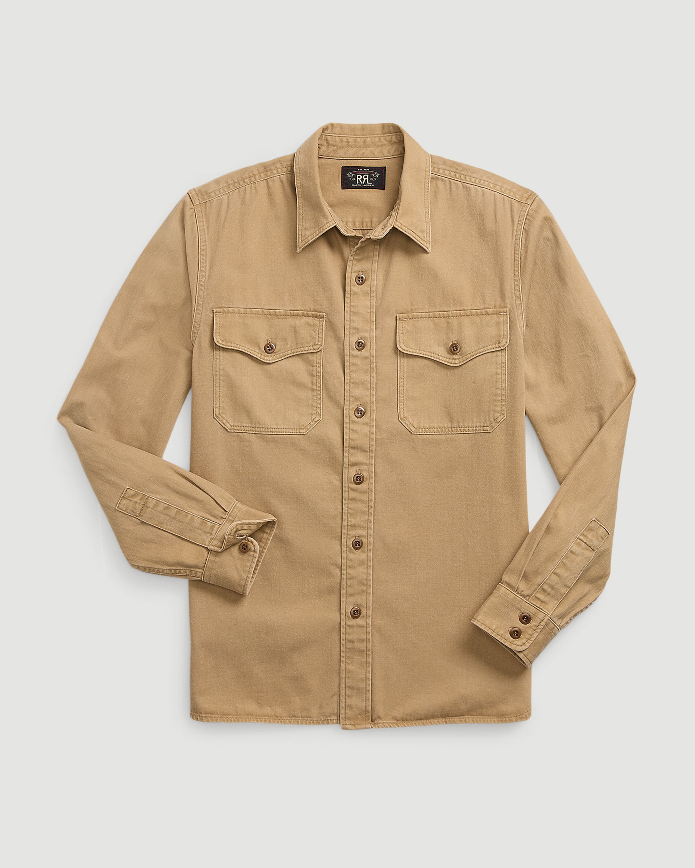 RRL Grayson Long Sleeve Sport Shirt Faded Tan Shirt L/S Men