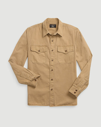 RRL Grayson Long Sleeve Sport Shirt Faded Tan Shirt L/S Men